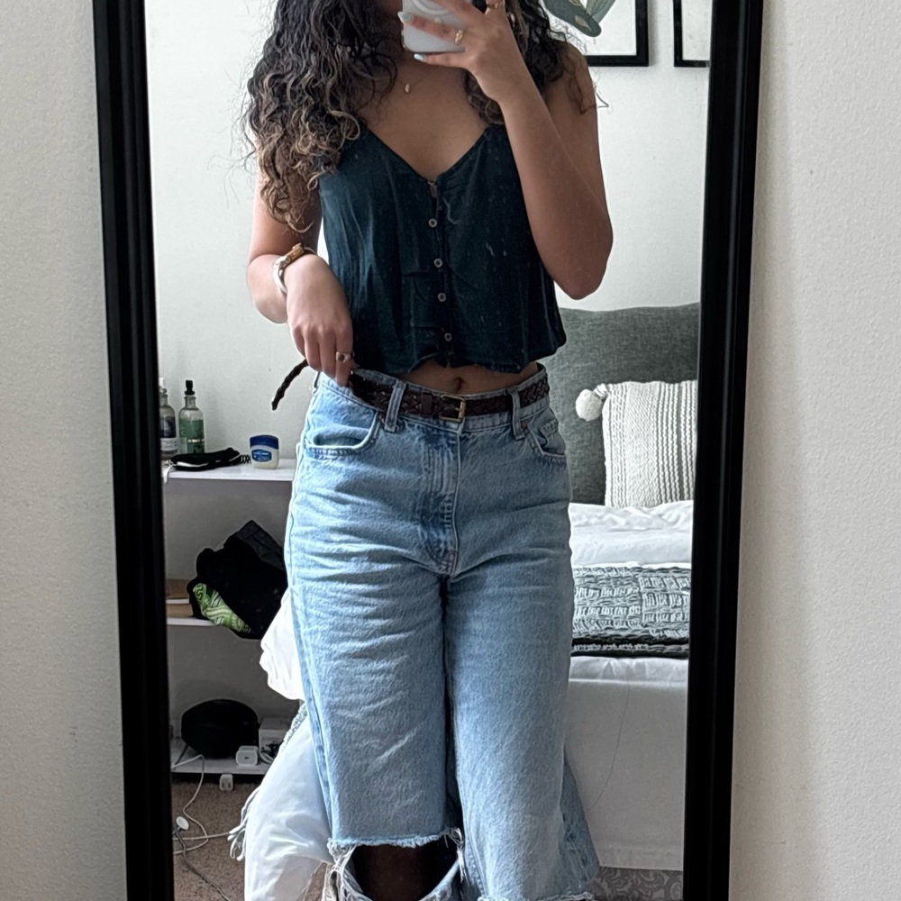 Teal Button-Up Crop Top